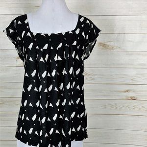 H&M Black Blouse w/ White Abstract Print